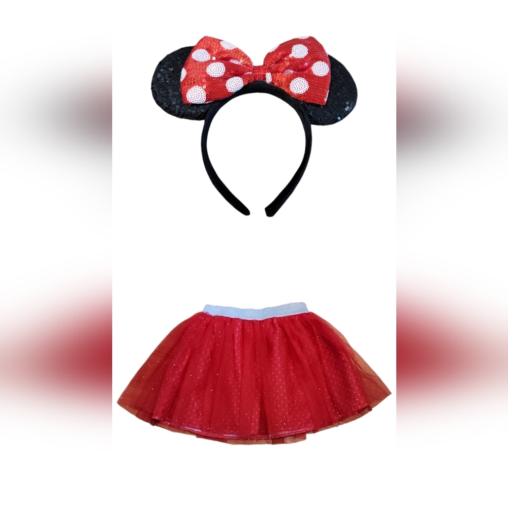 Disney Minnie Red Tulle Sparkle Tutu Shorts 14/16 Sparkley‎ Minnie Ears Headband